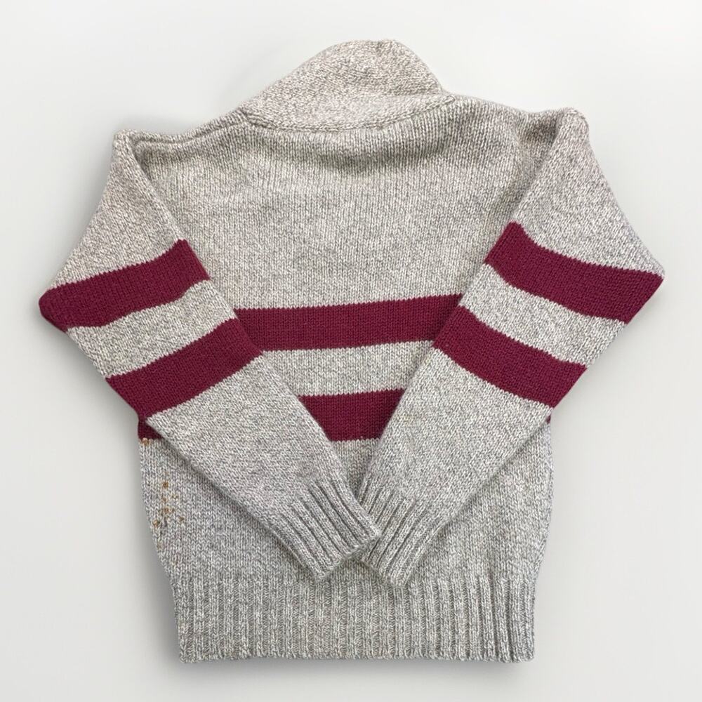 Vintage 80s GAP 100% Wool Cowl Neck Sweater Beige Maroon Stripe MED/LRG - Picture 3 of 8